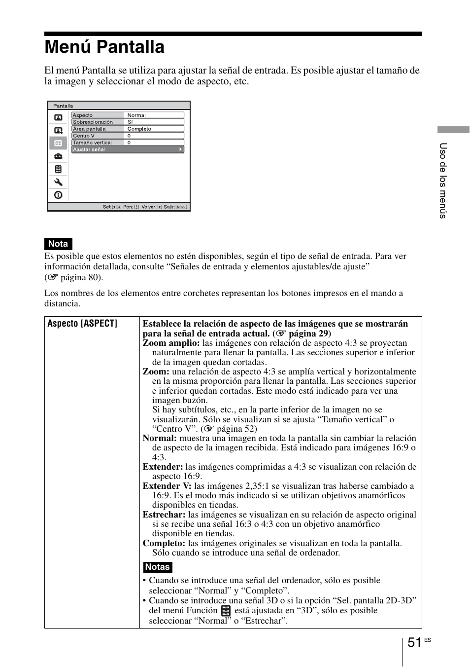 Menú pantalla | Sony VPL-HW55ES User Manual | Page 233 / 459