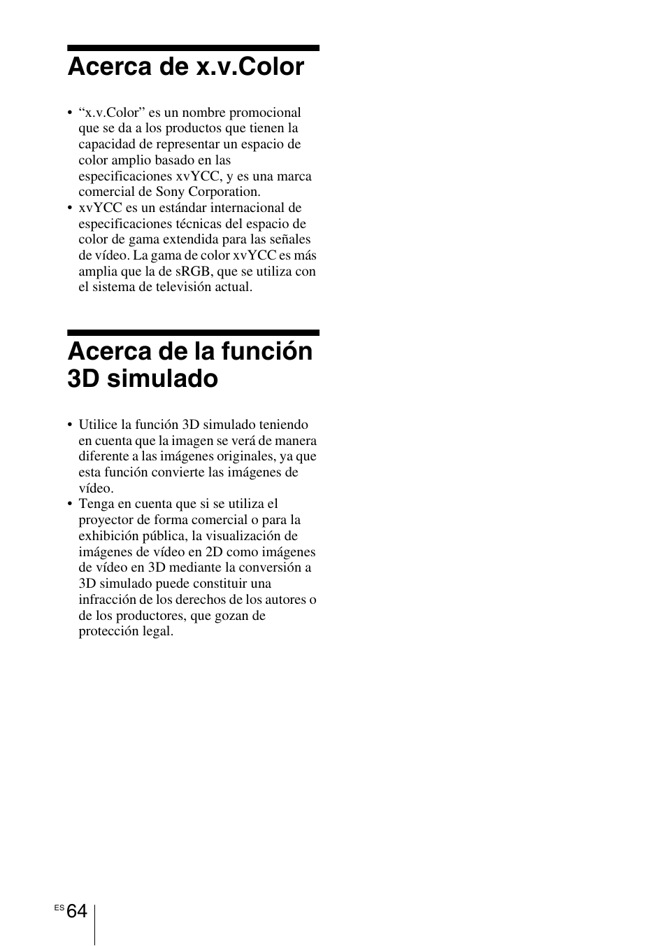 Acerca de x.v.color, Acerca de la función 3d simulado | Sony VPL-HW55ES User Manual | Page 246 / 459