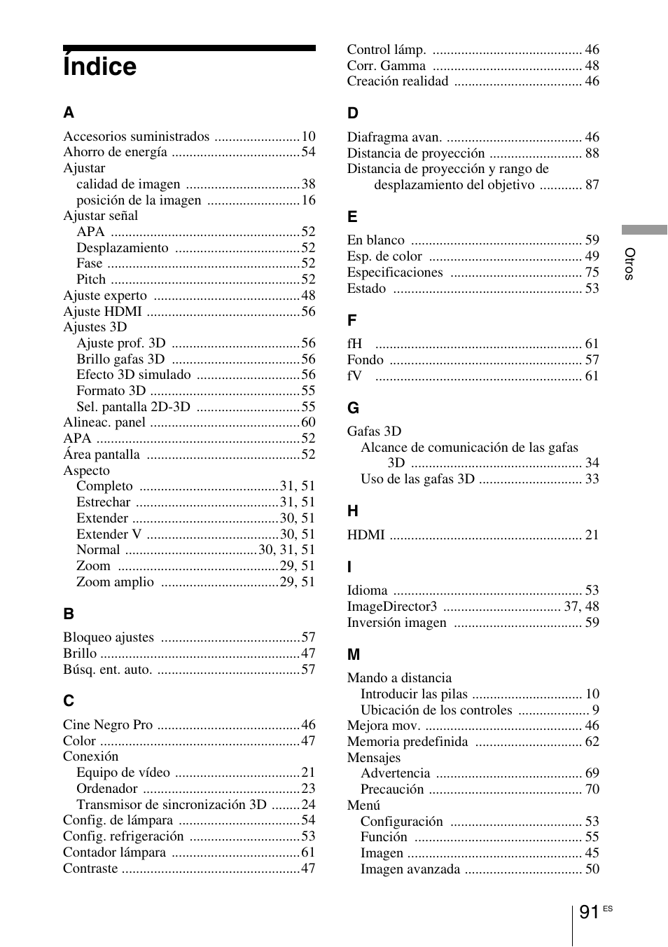 Índice | Sony VPL-HW55ES User Manual | Page 273 / 459