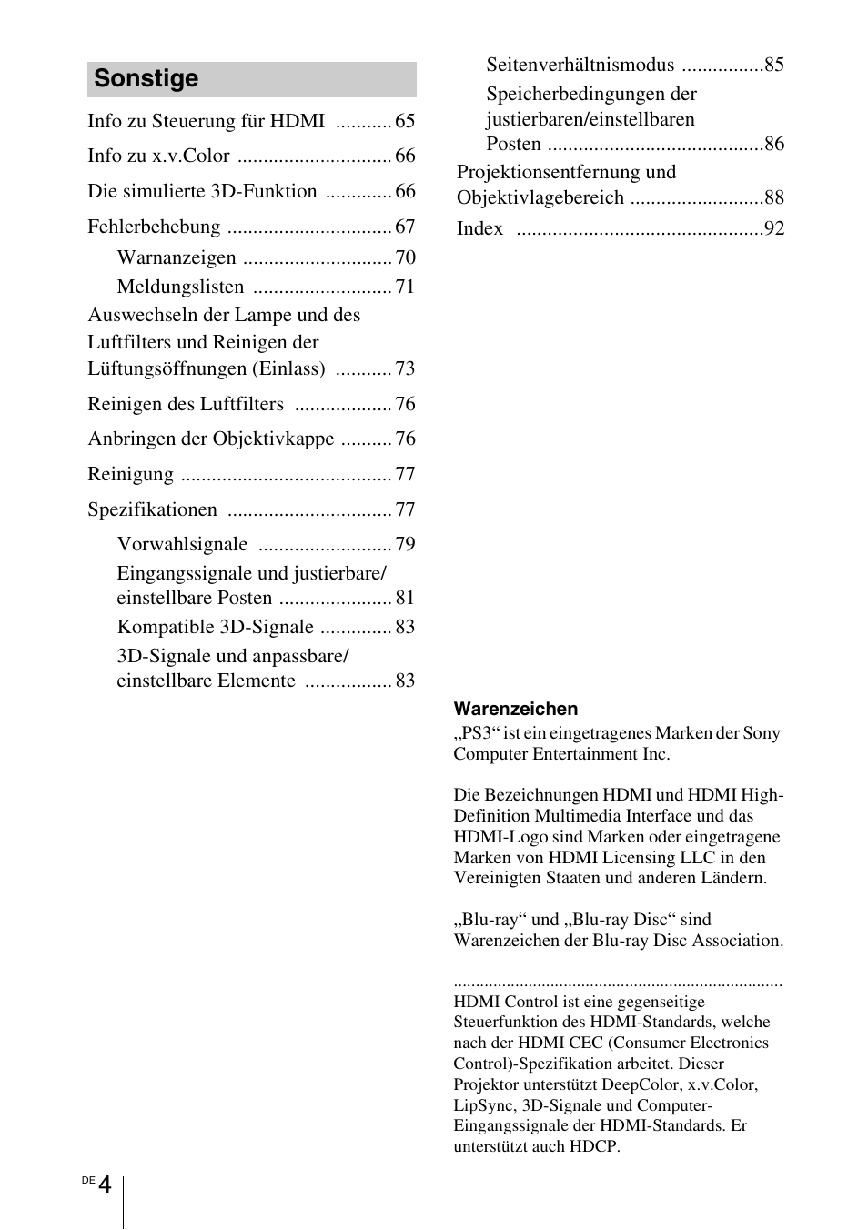 Sonstige | Sony VPL-HW55ES User Manual | Page 278 / 459