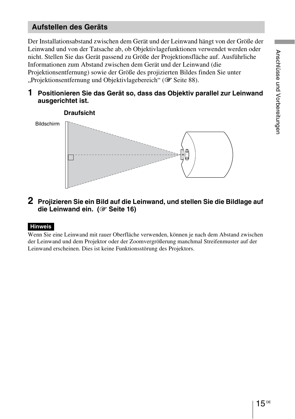 Aufstellen des geräts, 1 seite 15) | Sony VPL-HW55ES User Manual | Page 289 / 459