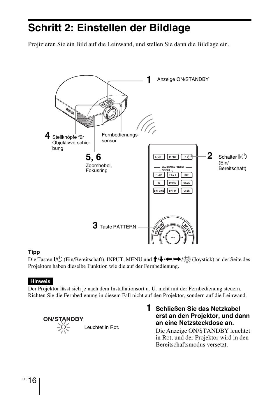 Schritt 2: einstellen der bildlage, 1 seite 16) | Sony VPL-HW55ES User Manual | Page 290 / 459