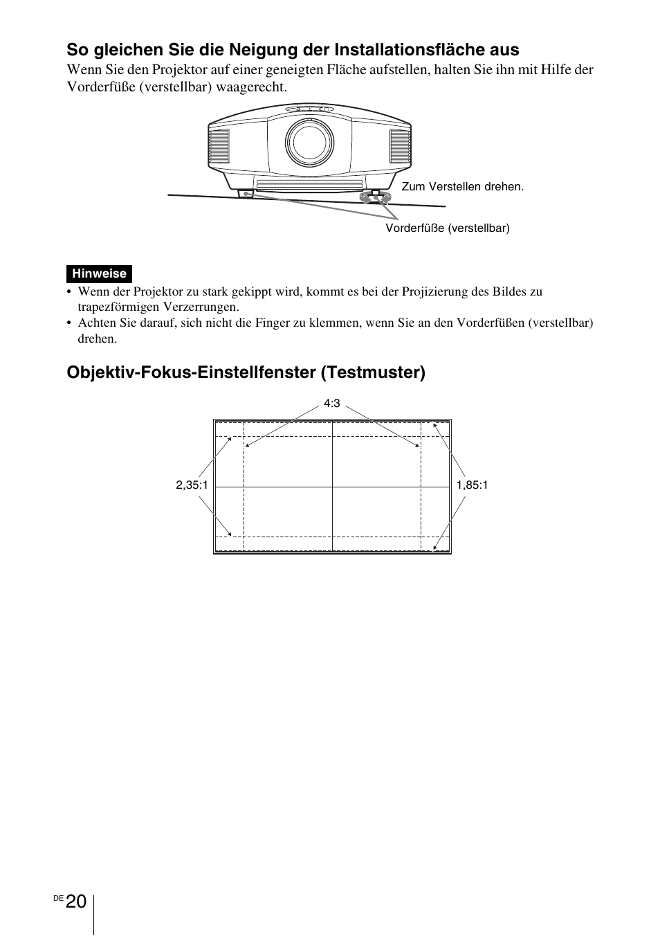 1 seite 20), Objektiv-fokus-einstellfenster (testmuster) | Sony VPL-HW55ES User Manual | Page 294 / 459