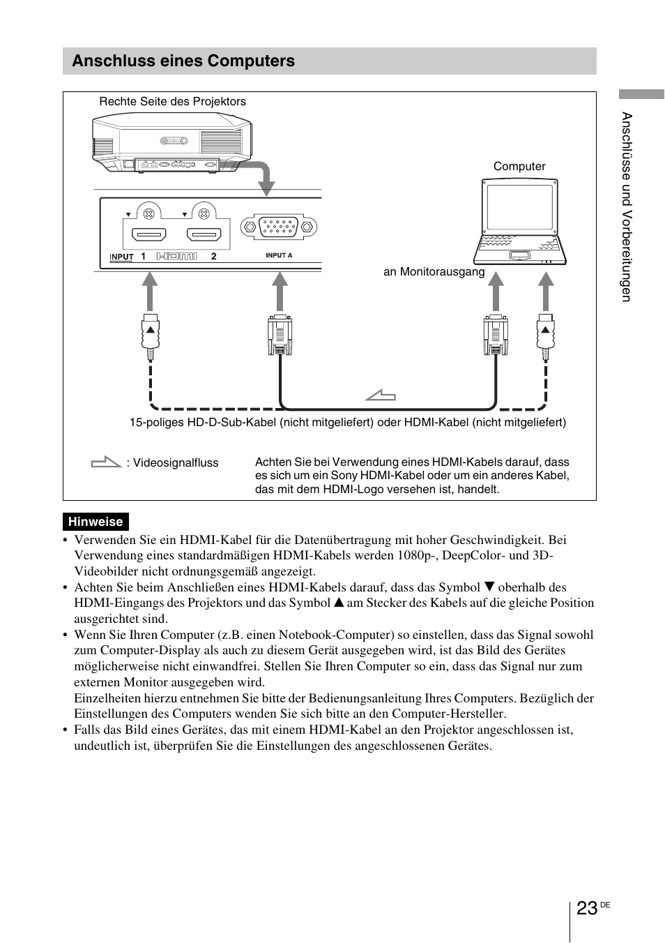 Anschluss eines computers, 1 seite 23) | Sony VPL-HW55ES User Manual | Page 297 / 459