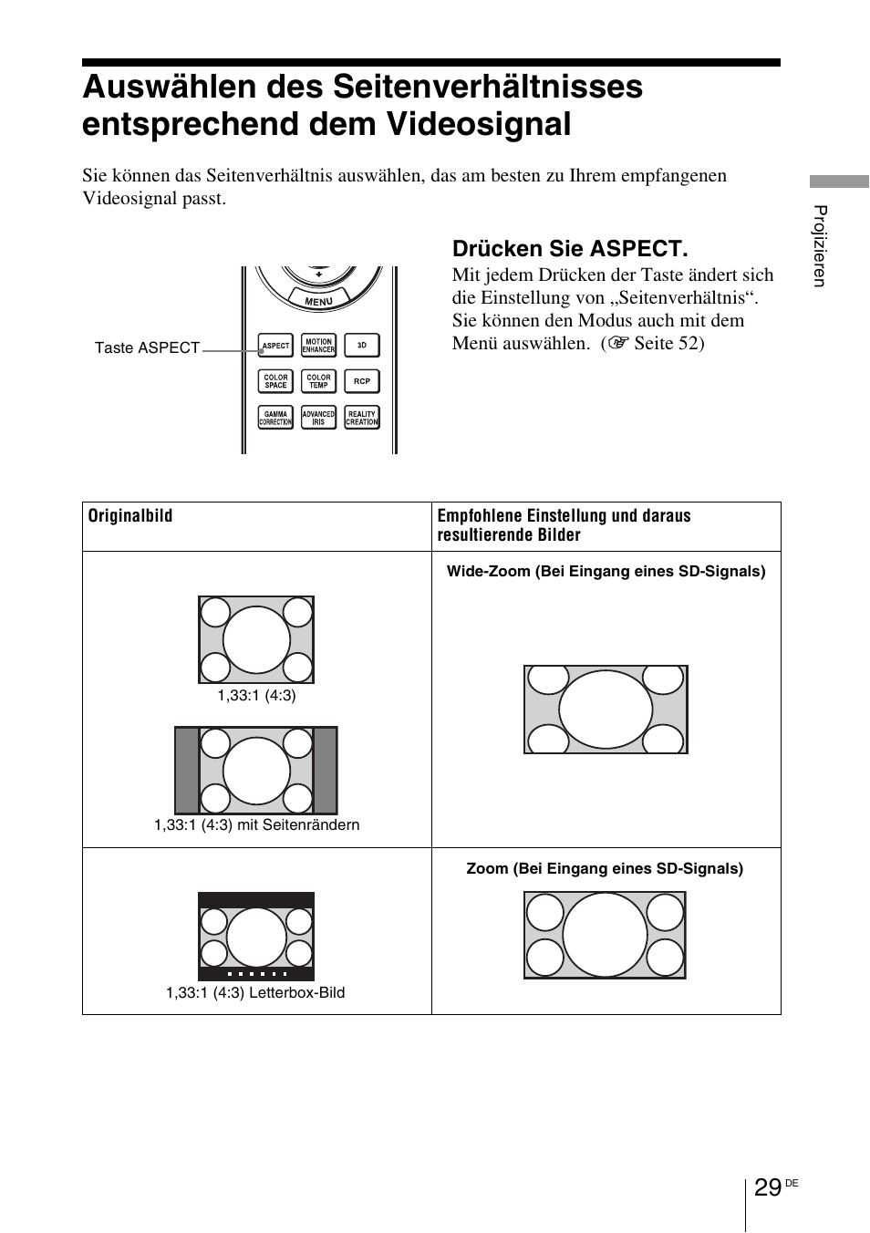 1 seite 29), Drücken sie aspect | Sony VPL-HW55ES User Manual | Page 303 / 459