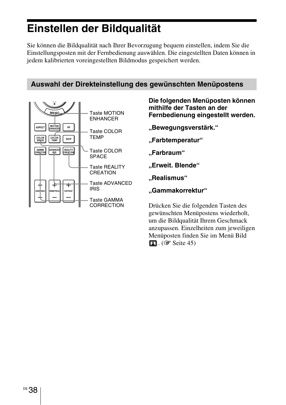 Einstellen der bildqualität, 1 seite 38) | Sony VPL-HW55ES User Manual | Page 312 / 459