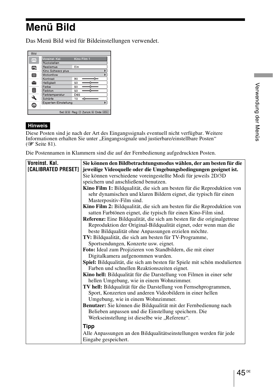 Menü bild | Sony VPL-HW55ES User Manual | Page 319 / 459