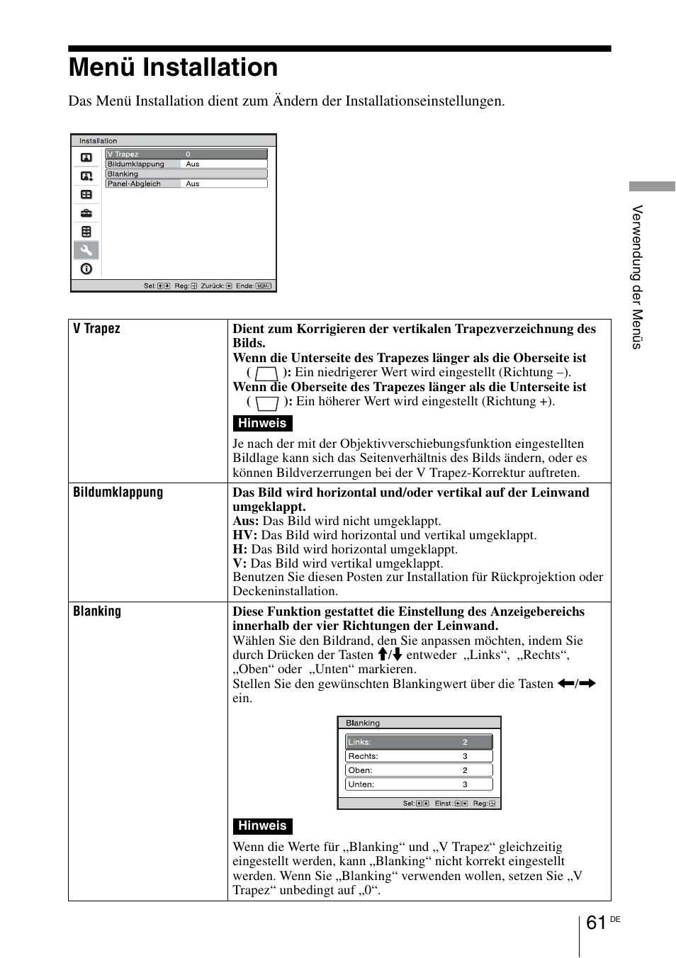 Menü installation | Sony VPL-HW55ES User Manual | Page 335 / 459
