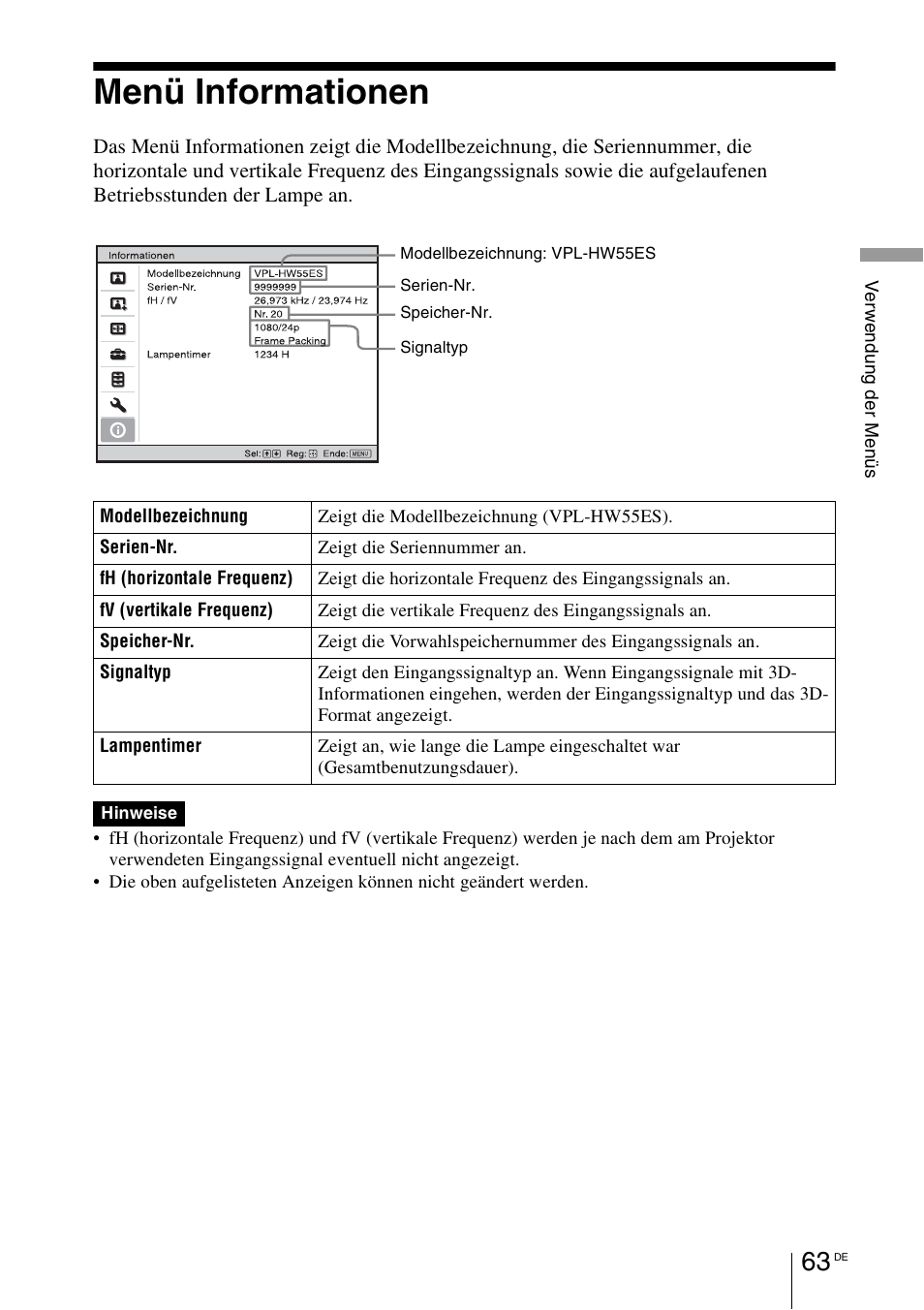 Menü informationen | Sony VPL-HW55ES User Manual | Page 337 / 459