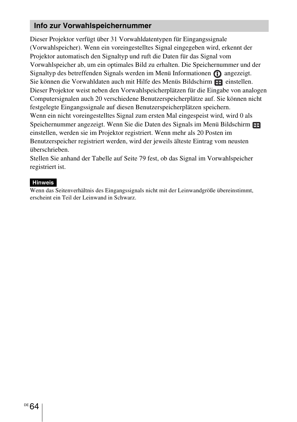 Info zur vorwahlspeichernummer | Sony VPL-HW55ES User Manual | Page 338 / 459