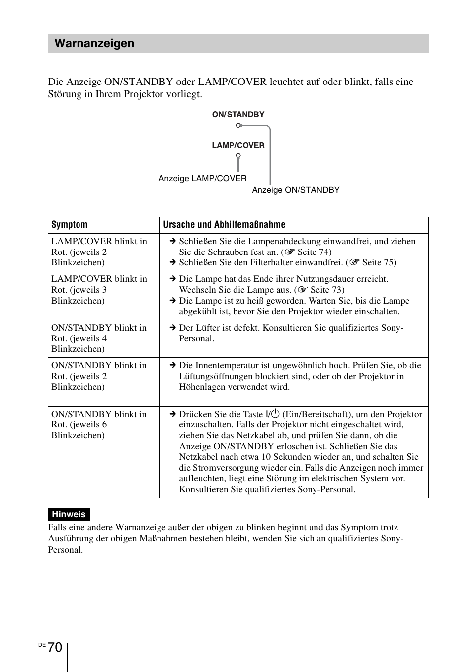 Warnanzeigen, 1 seite 70) | Sony VPL-HW55ES User Manual | Page 344 / 459