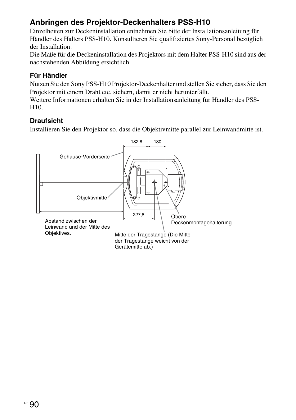 1 seite 90), Anbringen des projektor-deckenhalters pss-h10 | Sony VPL-HW55ES User Manual | Page 364 / 459