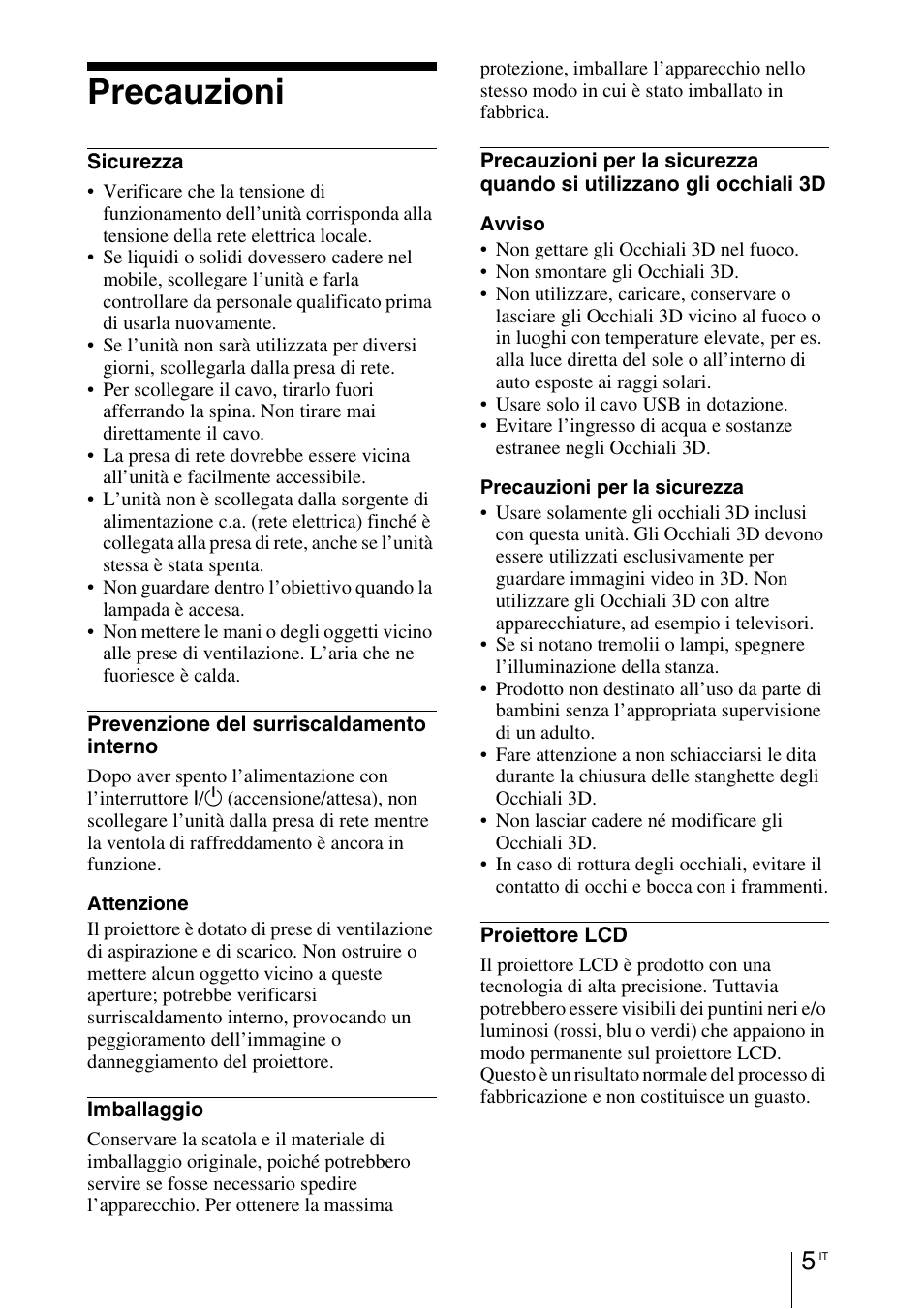 Precauzioni | Sony VPL-HW55ES User Manual | Page 371 / 459
