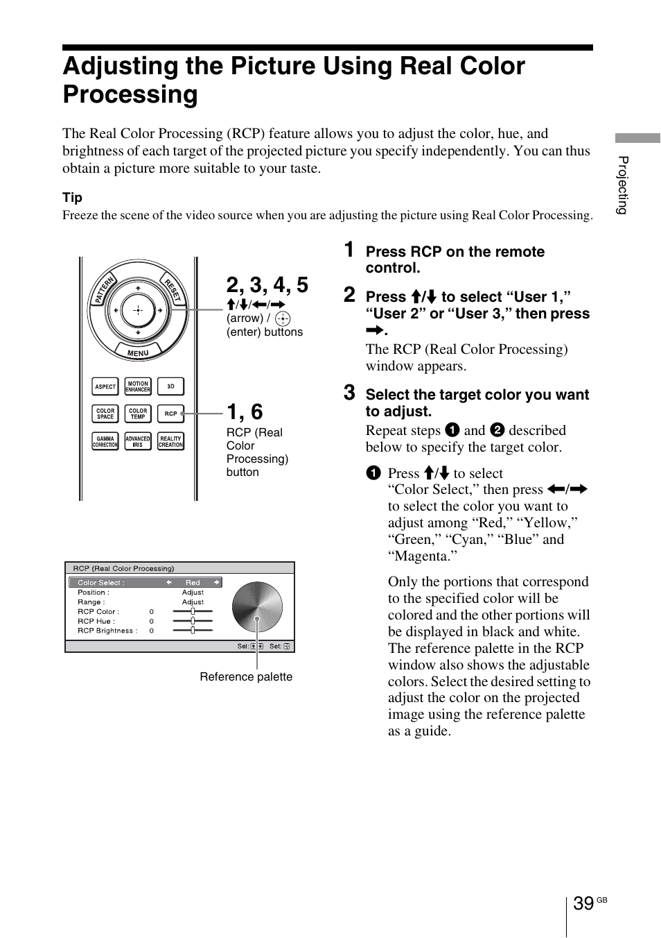 Adjusting the picture using real color processing | Sony VPL-HW55ES User Manual | Page 39 / 459