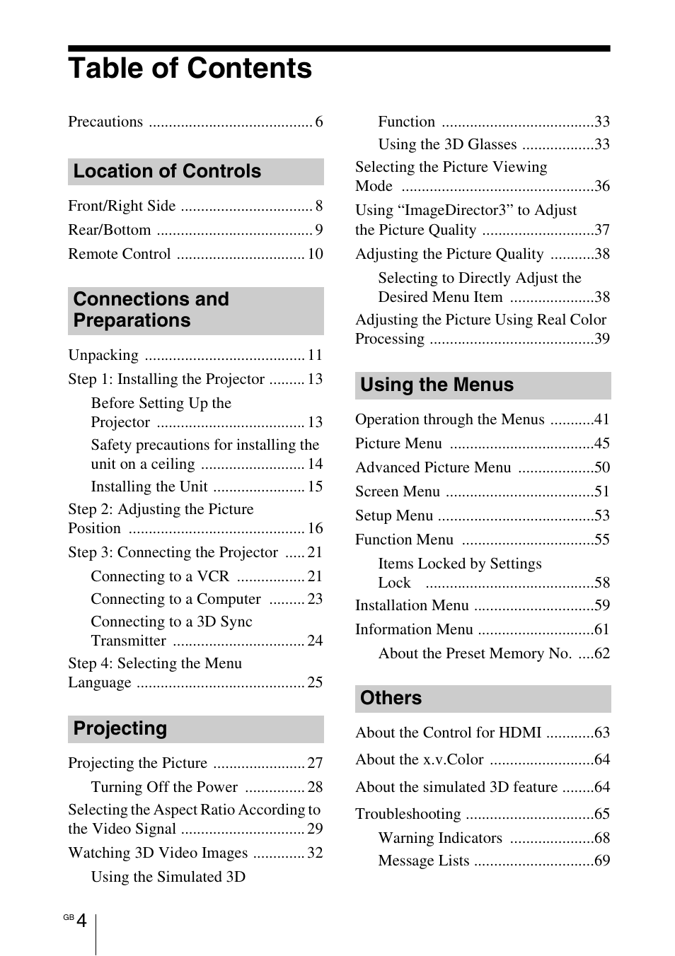 Sony VPL-HW55ES User Manual | Page 4 / 459
