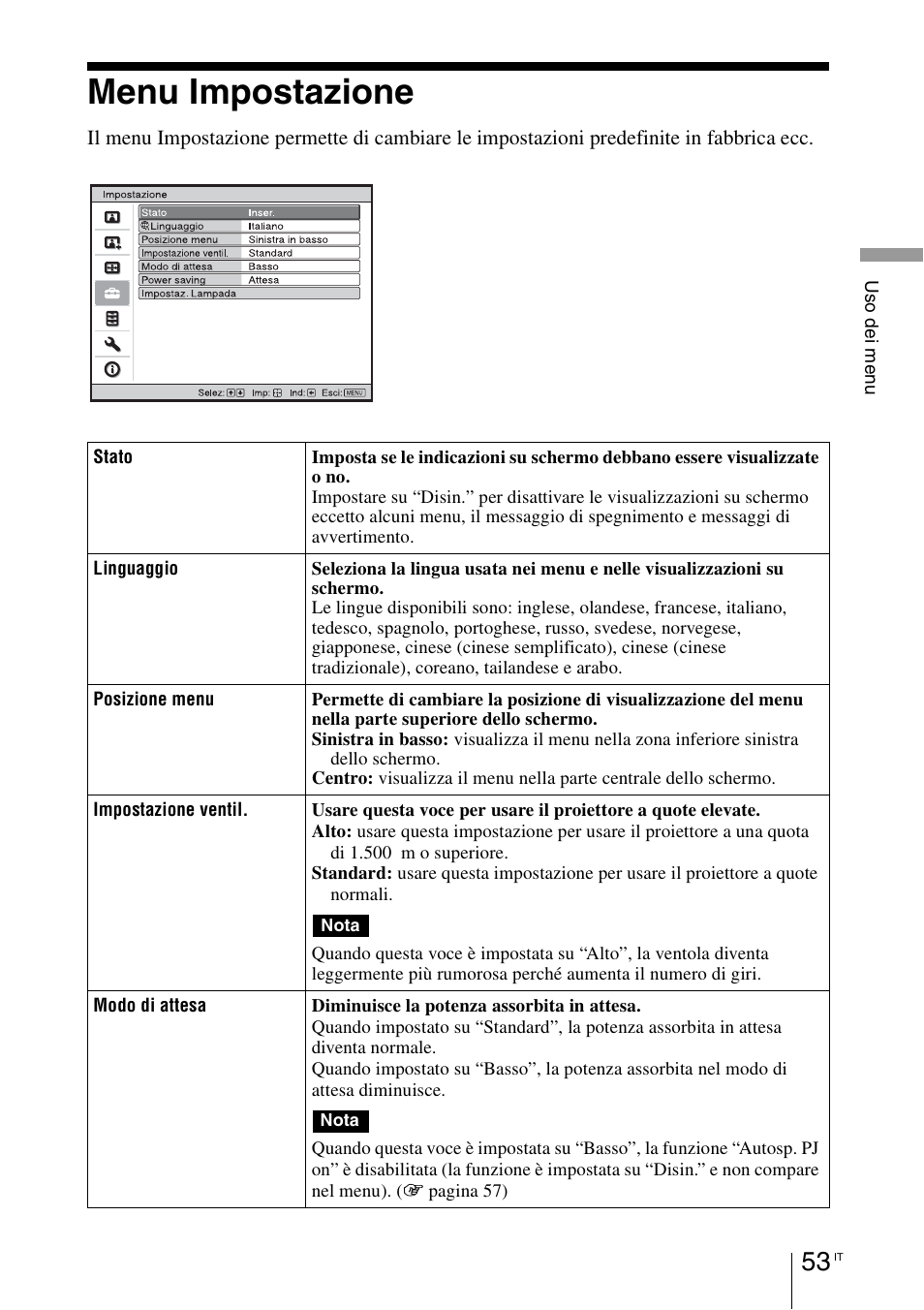 Menu impostazione | Sony VPL-HW55ES User Manual | Page 419 / 459