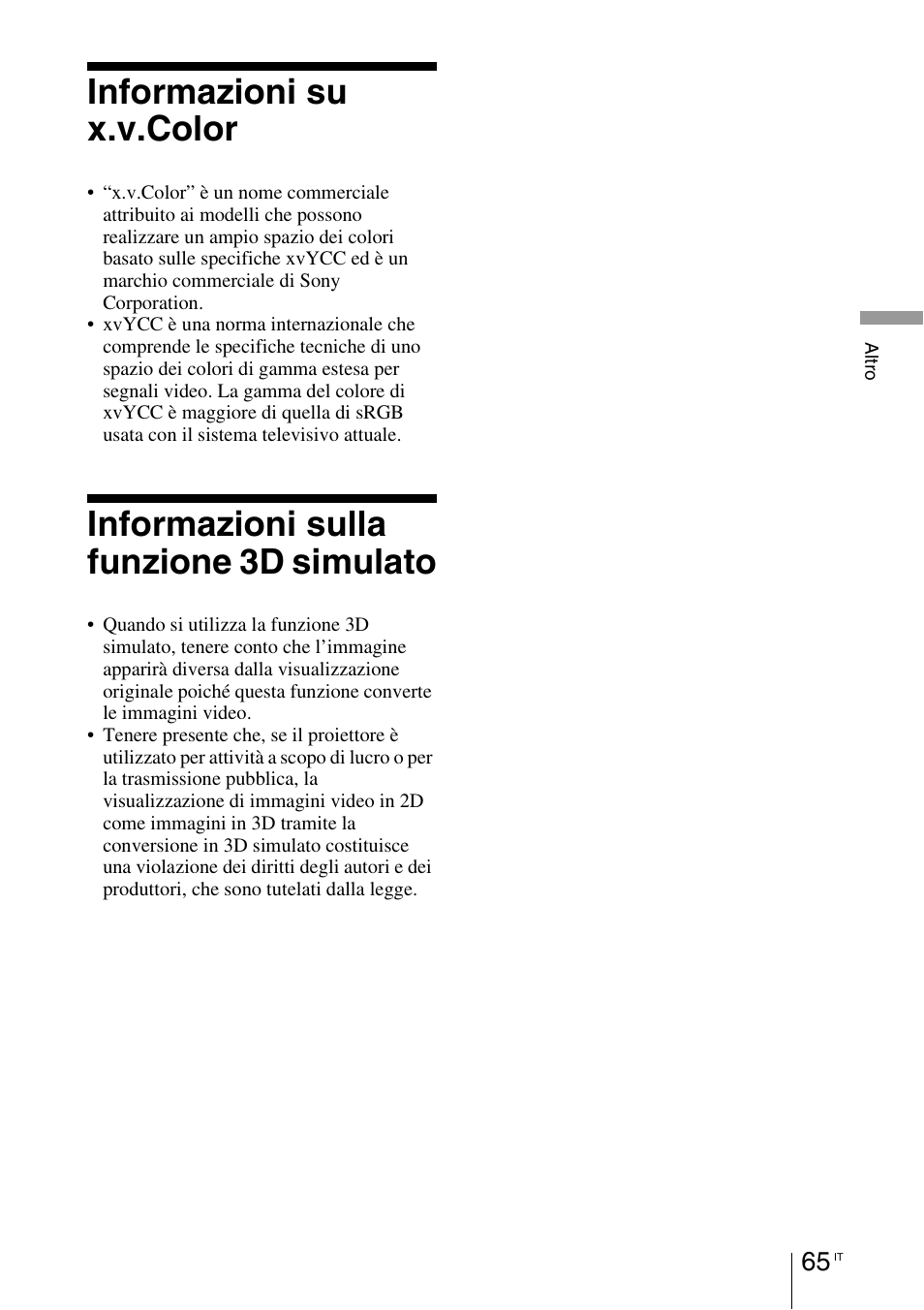 Informazioni su x.v.color, Informazioni sulla funzione 3d simulato | Sony VPL-HW55ES User Manual | Page 431 / 459