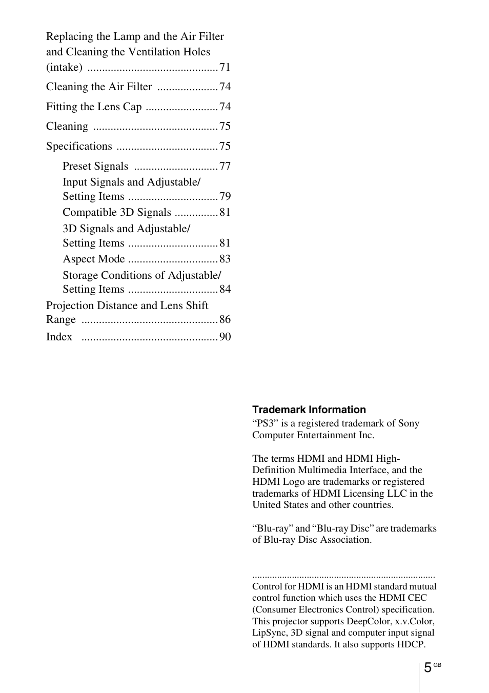 Sony VPL-HW55ES User Manual | Page 5 / 459