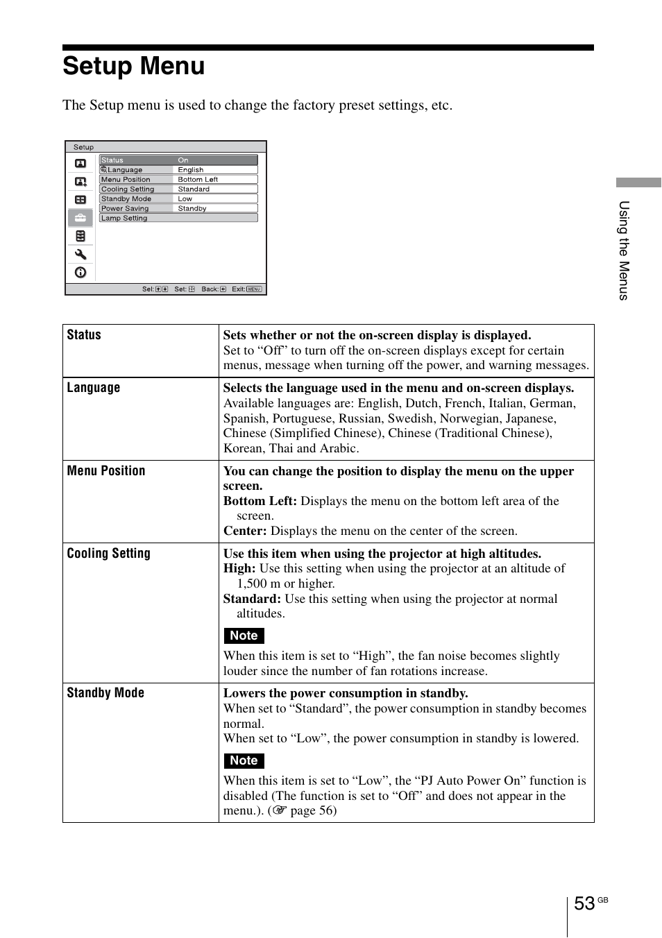 Setup menu | Sony VPL-HW55ES User Manual | Page 53 / 459