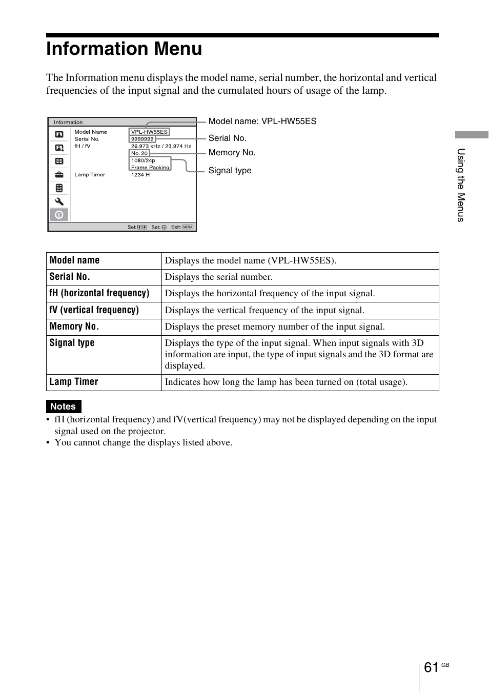 Information menu | Sony VPL-HW55ES User Manual | Page 61 / 459