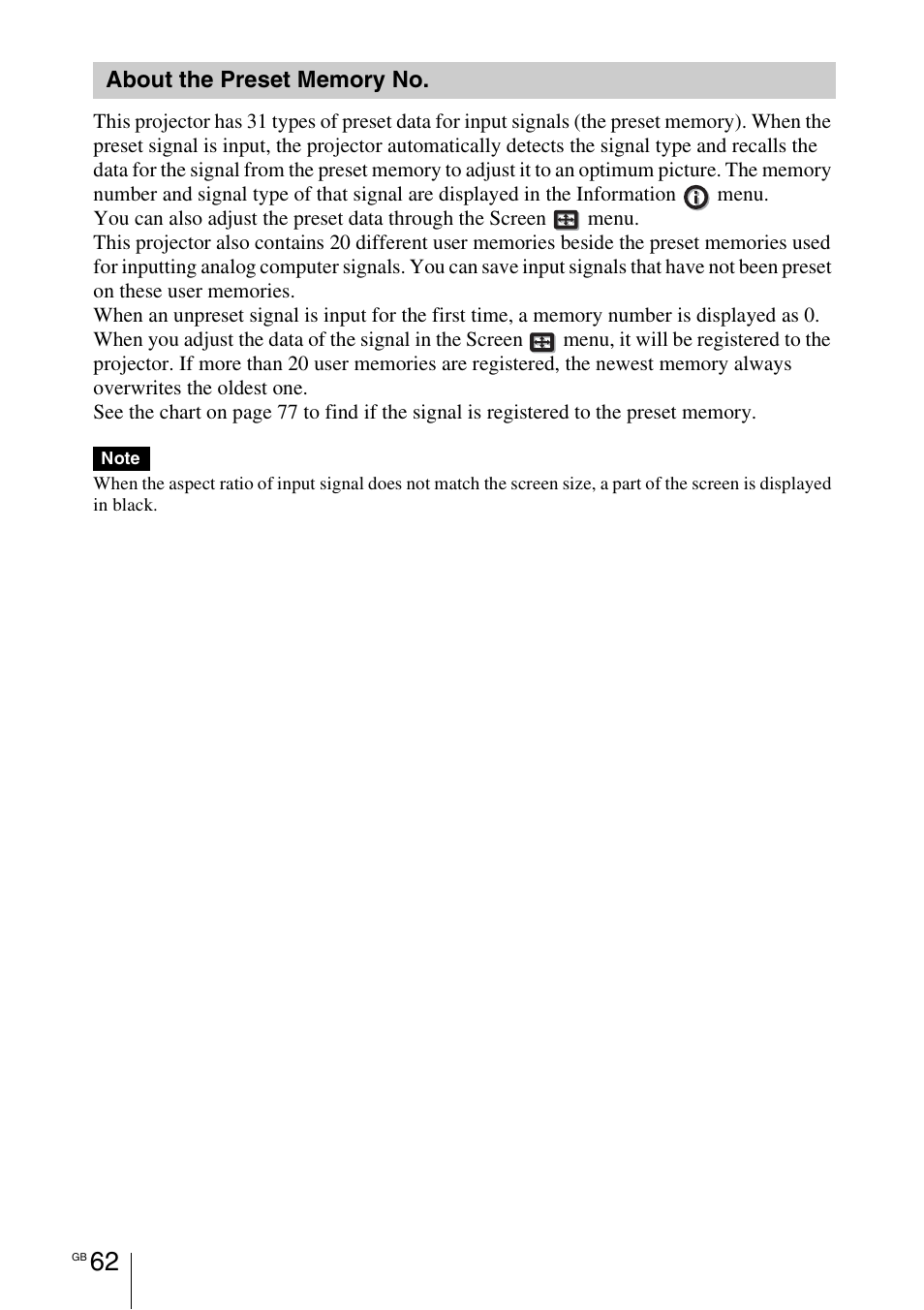 About the preset memory no | Sony VPL-HW55ES User Manual | Page 62 / 459
