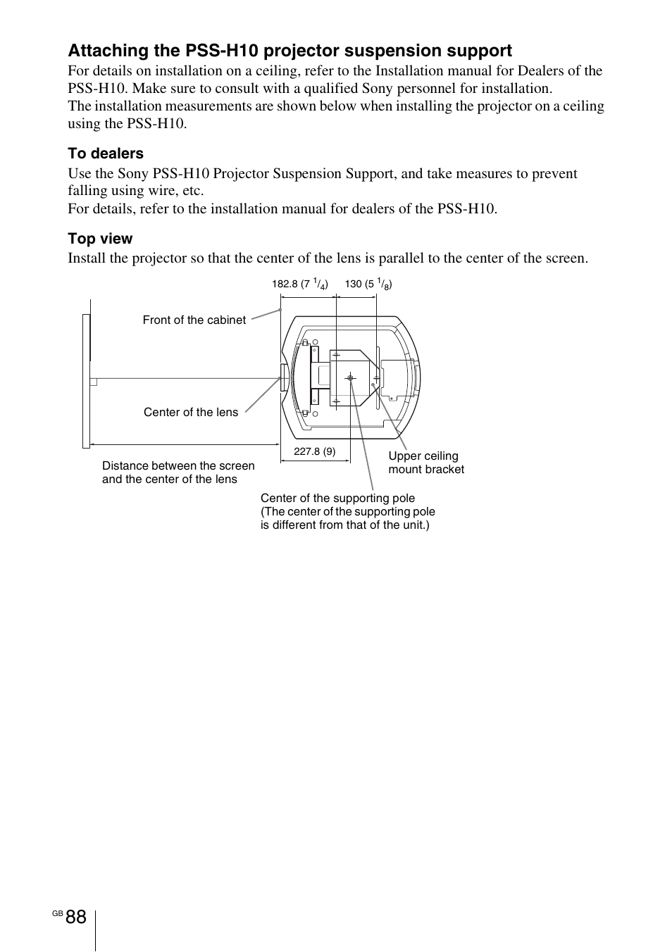 Attaching the pss-h10 projector suspension support | Sony VPL-HW55ES User Manual | Page 88 / 459