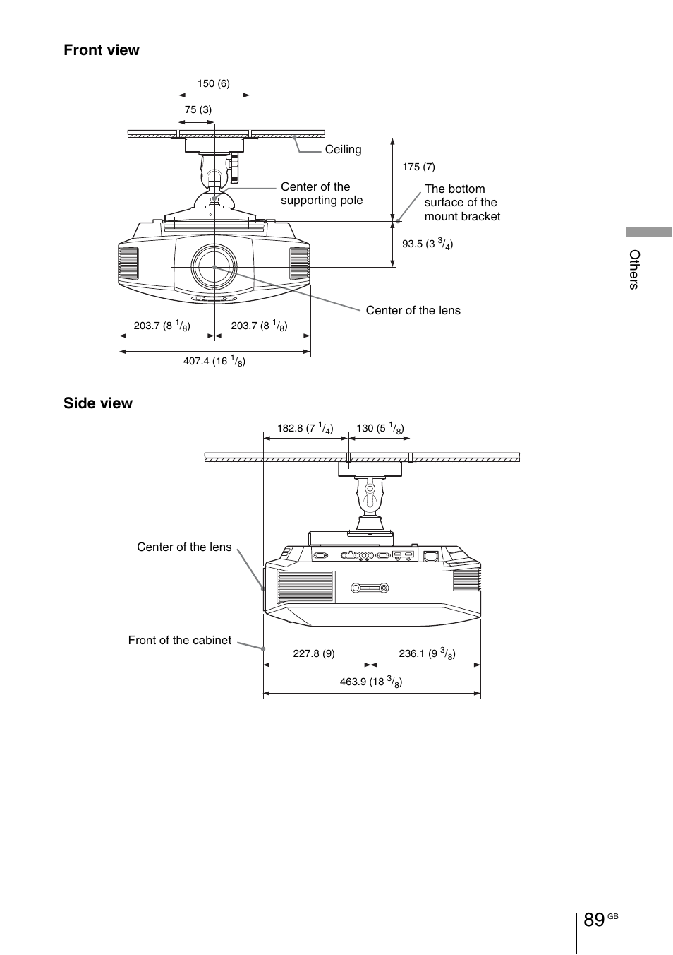 Front view side view, Oth e rs | Sony VPL-HW55ES User Manual | Page 89 / 459