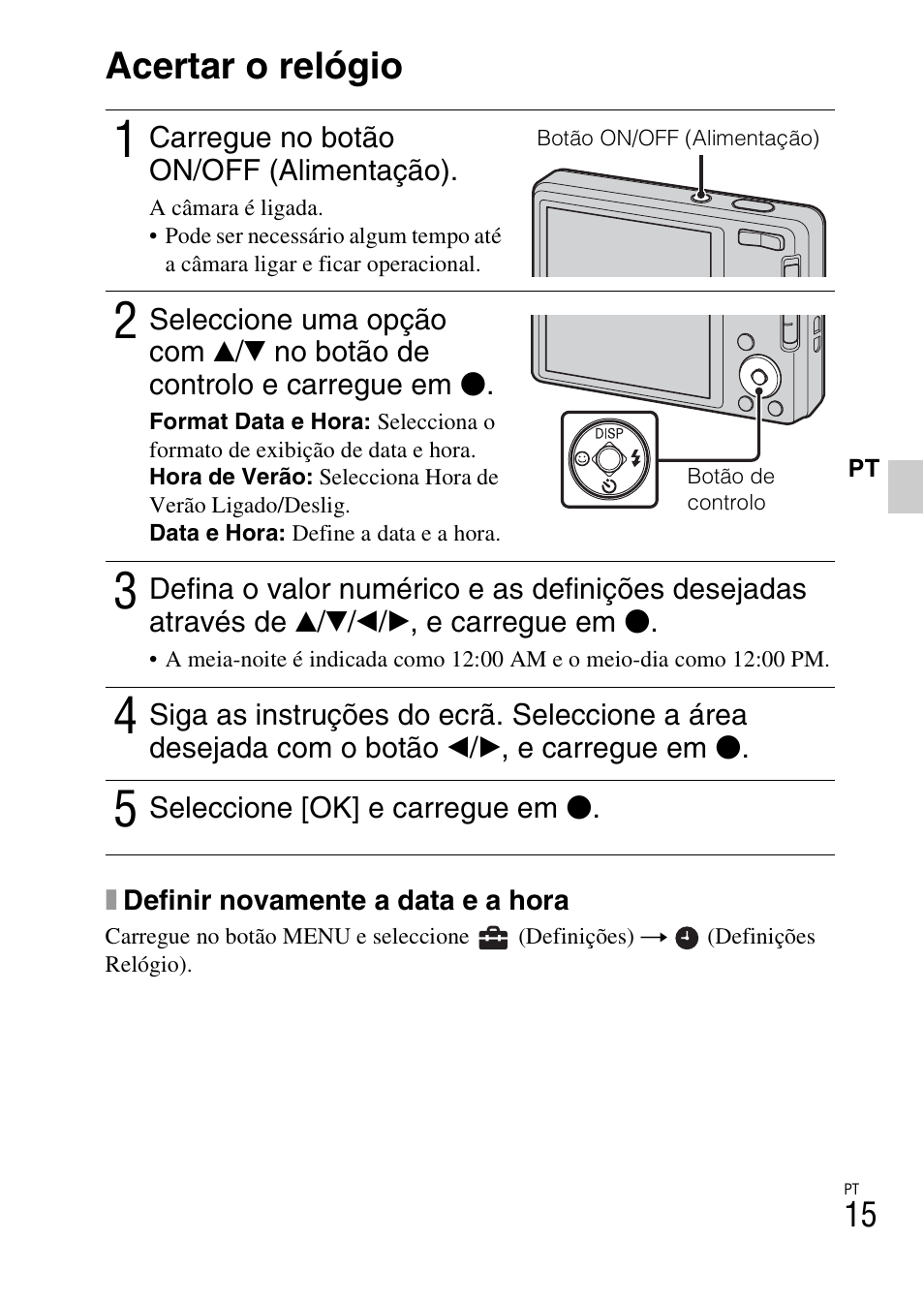 Acertar o relógio | Sony DSC-W360 User Manual | Page 125 / 516