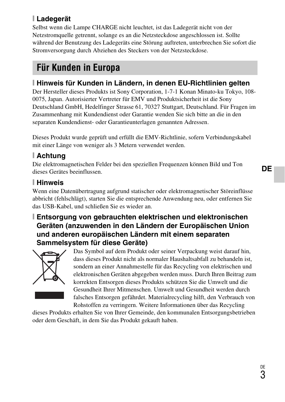 Für kunden in europa | Sony DSC-W360 User Manual | Page 139 / 516