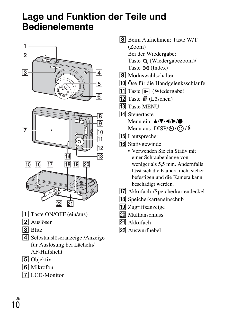 Lage und funktion der teile und bedienelemente | Sony DSC-W360 User Manual | Page 146 / 516