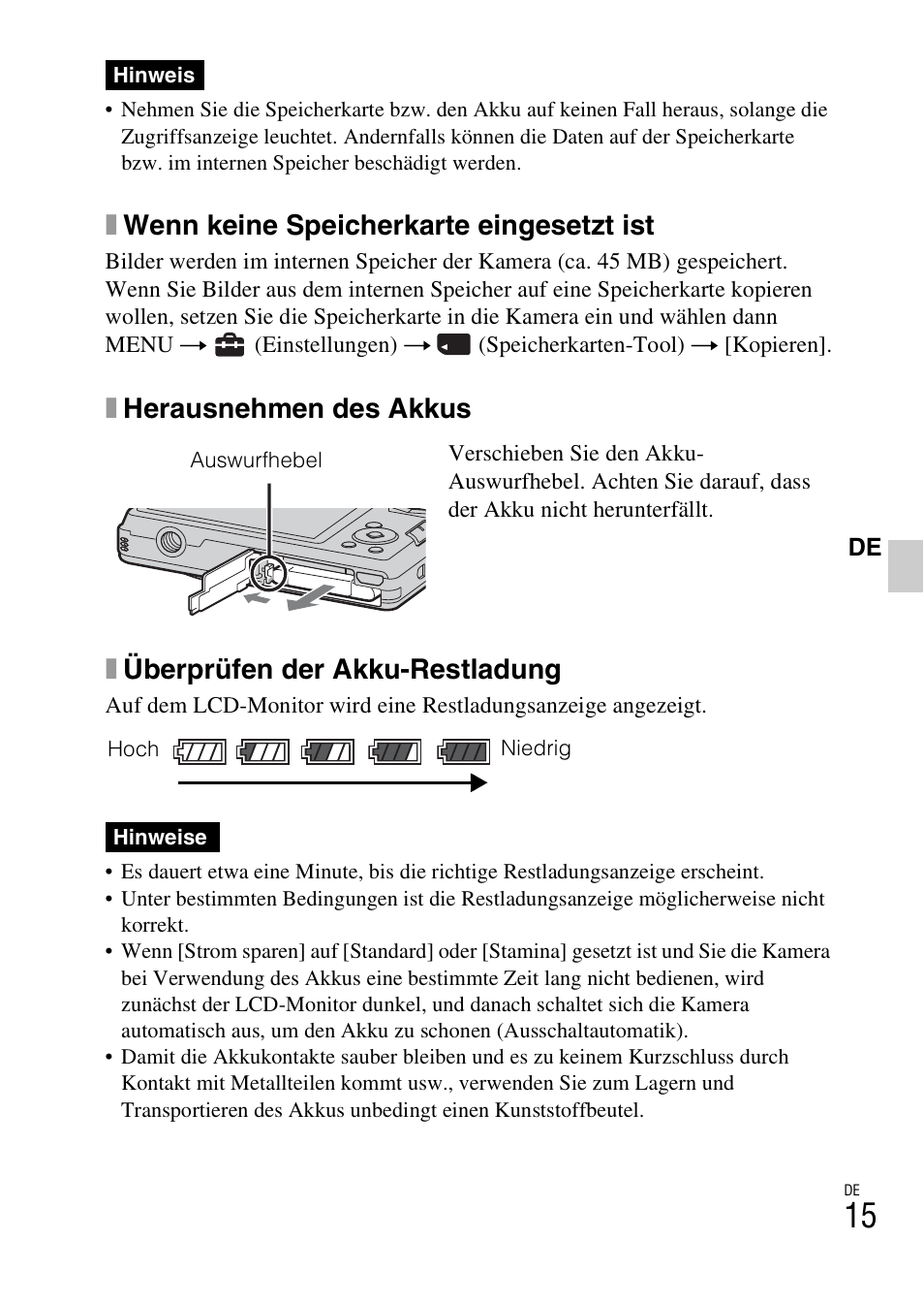 Xwenn keine speicherkarte eingesetzt ist | Sony DSC-W360 User Manual | Page 151 / 516