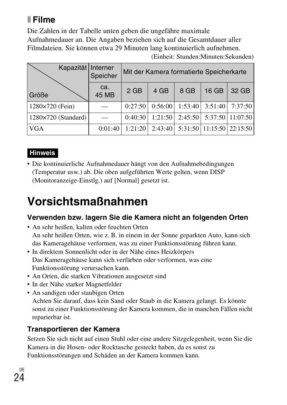 Vorsichtsmaßnahmen, Xfilme | Sony DSC-W360 User Manual | Page 160 / 516