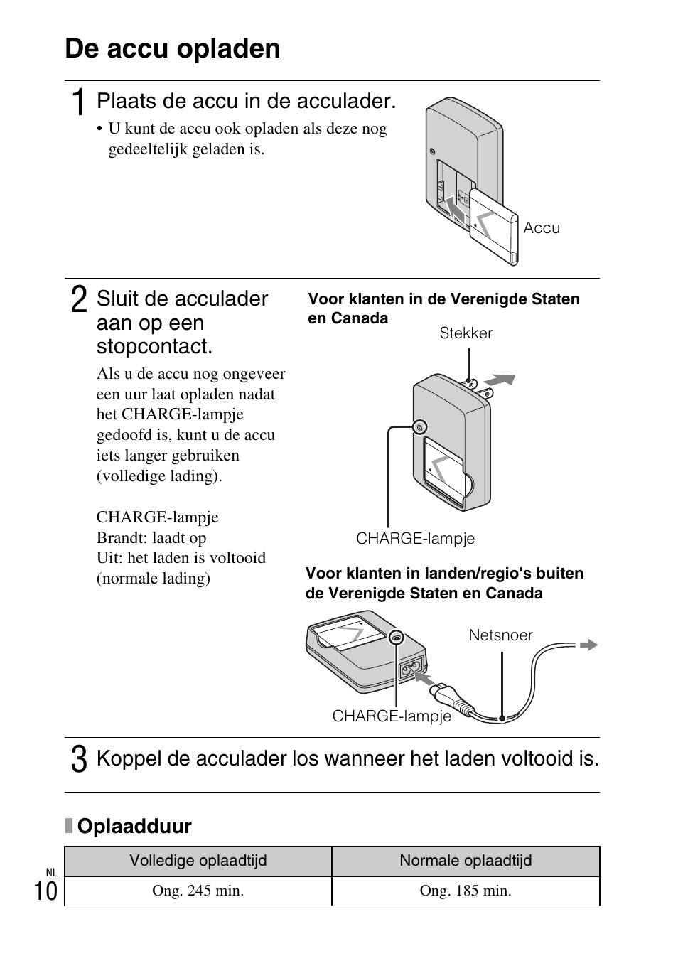 De accu opladen | Sony DSC-W360 User Manual | Page 174 / 516