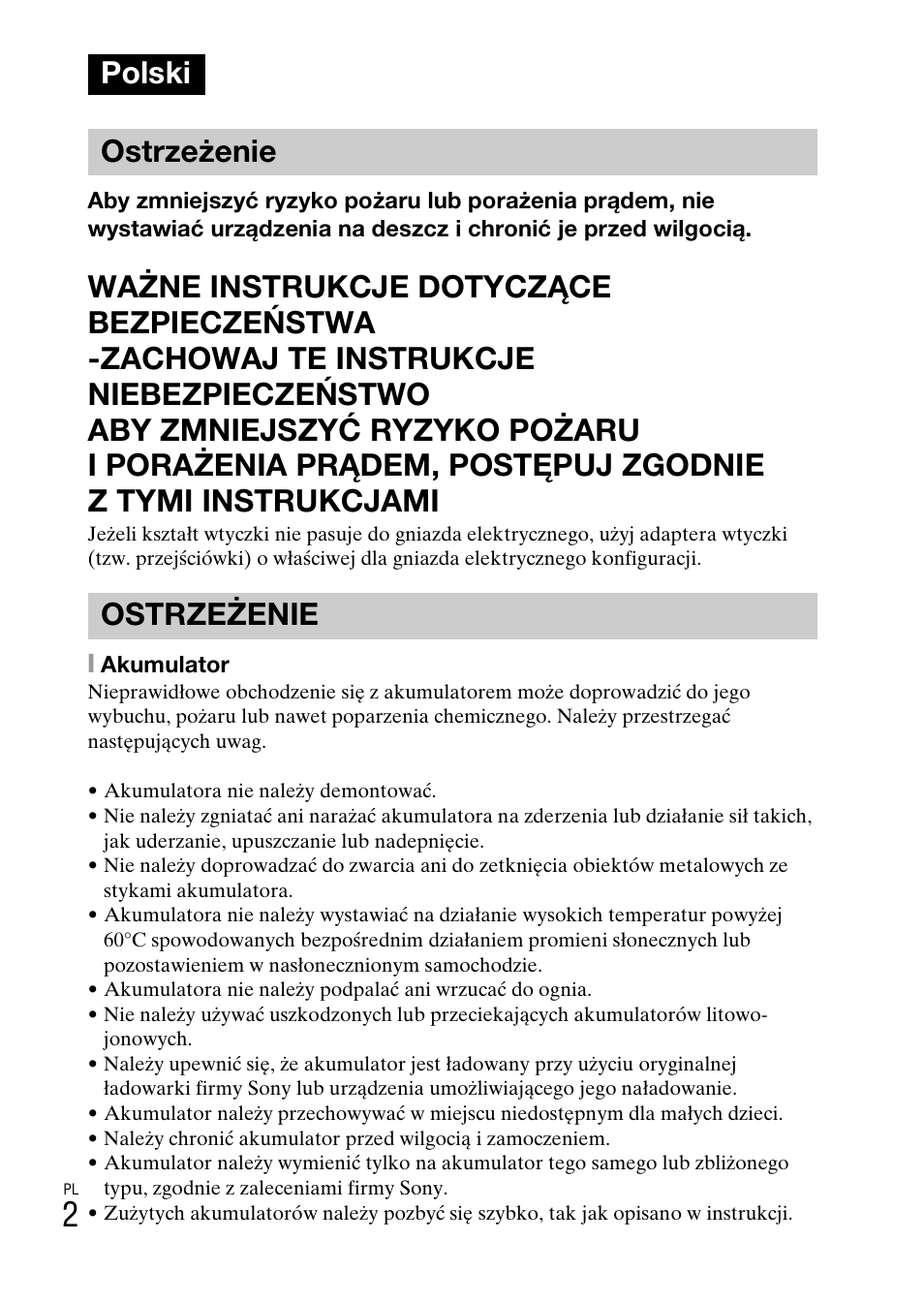 Polski, Polski ostrzeżenie ostrzeżenie | Sony DSC-W360 User Manual | Page 192 / 516