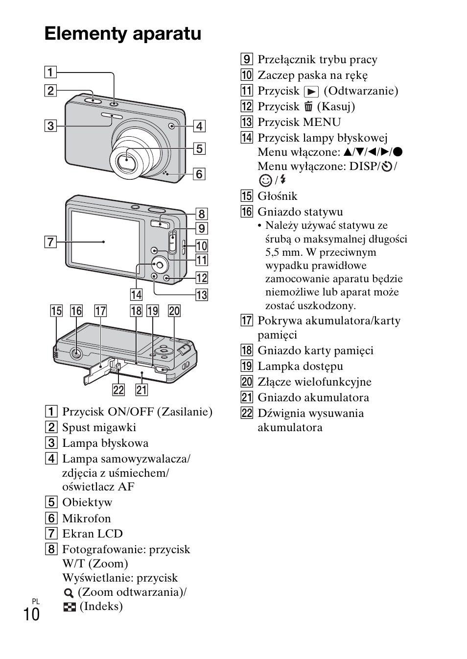 Elementy aparatu | Sony DSC-W360 User Manual | Page 200 / 516