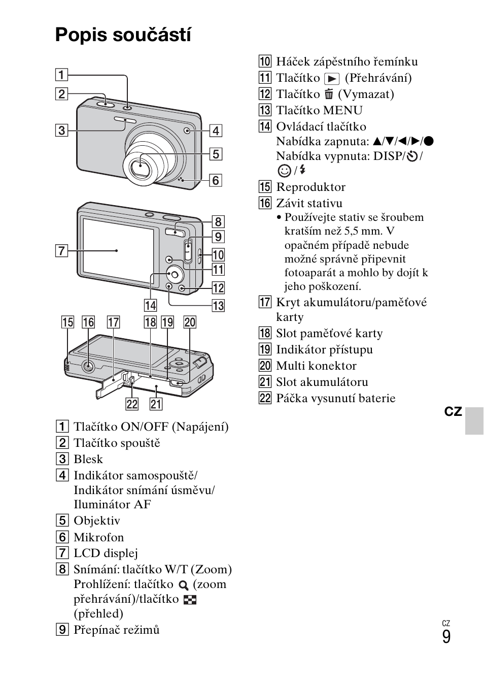 Popis součástí | Sony DSC-W360 User Manual | Page 227 / 516