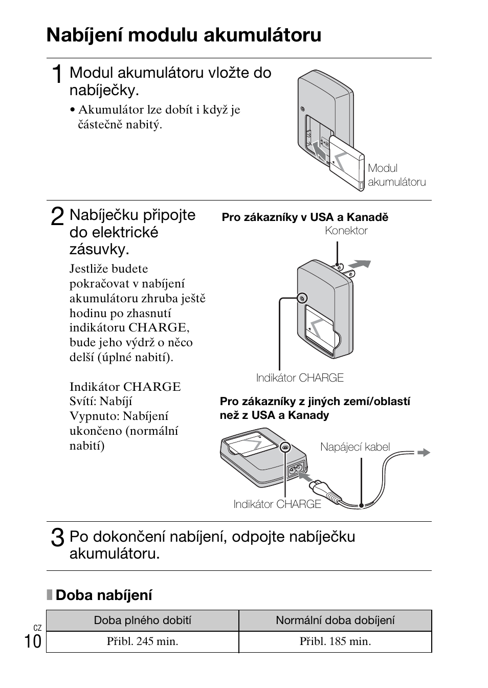 Nabíjení modulu akumulátoru | Sony DSC-W360 User Manual | Page 228 / 516