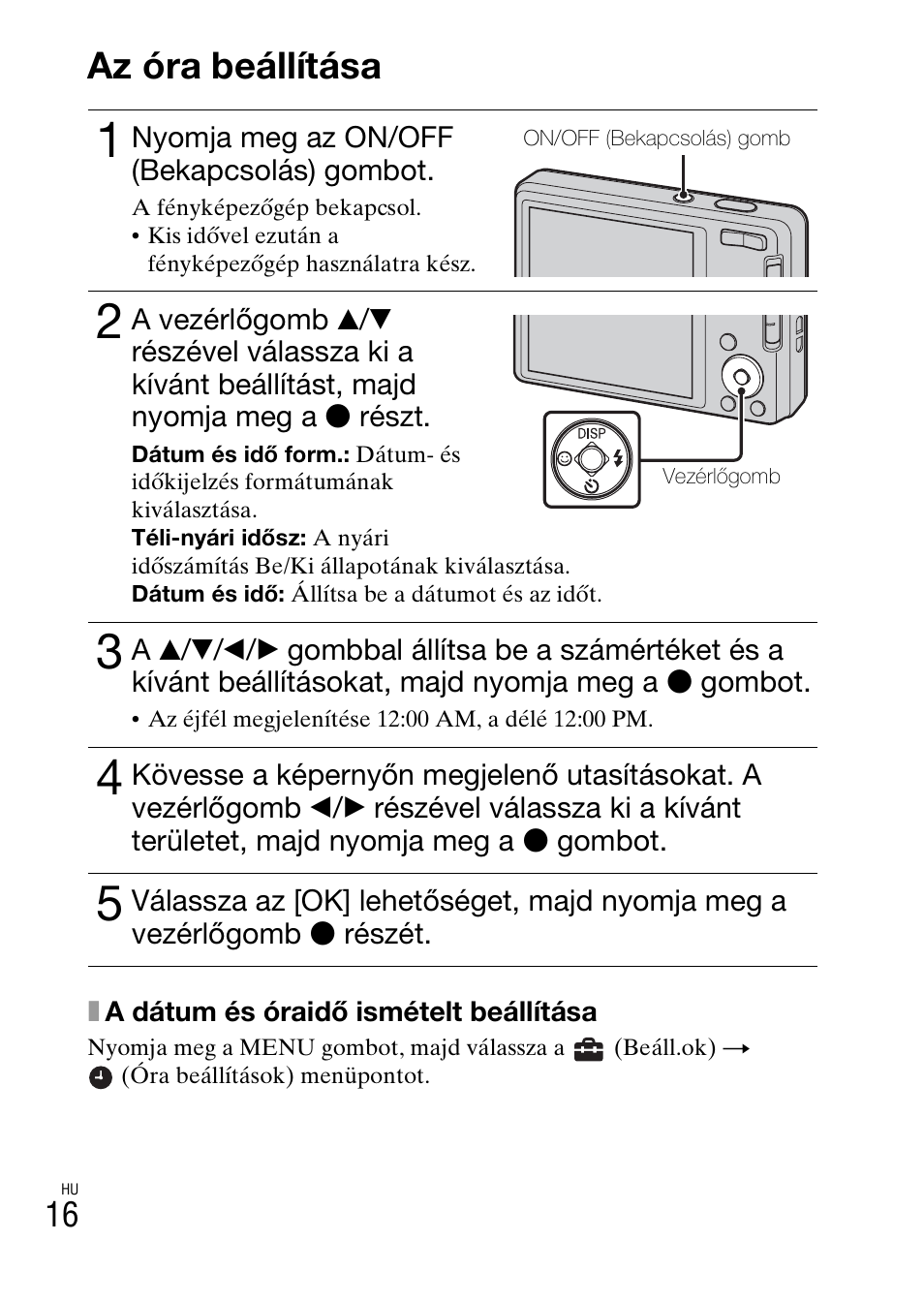 Az óra beállítása | Sony DSC-W360 User Manual | Page 260 / 516
