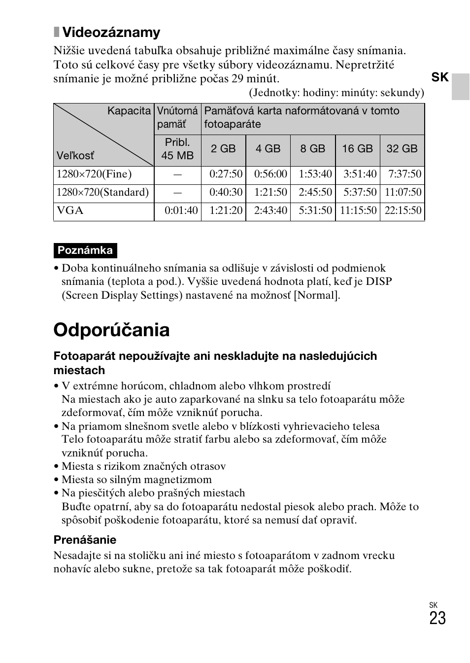 Odporúčania, Xvideozáznamy | Sony DSC-W360 User Manual | Page 295 / 516