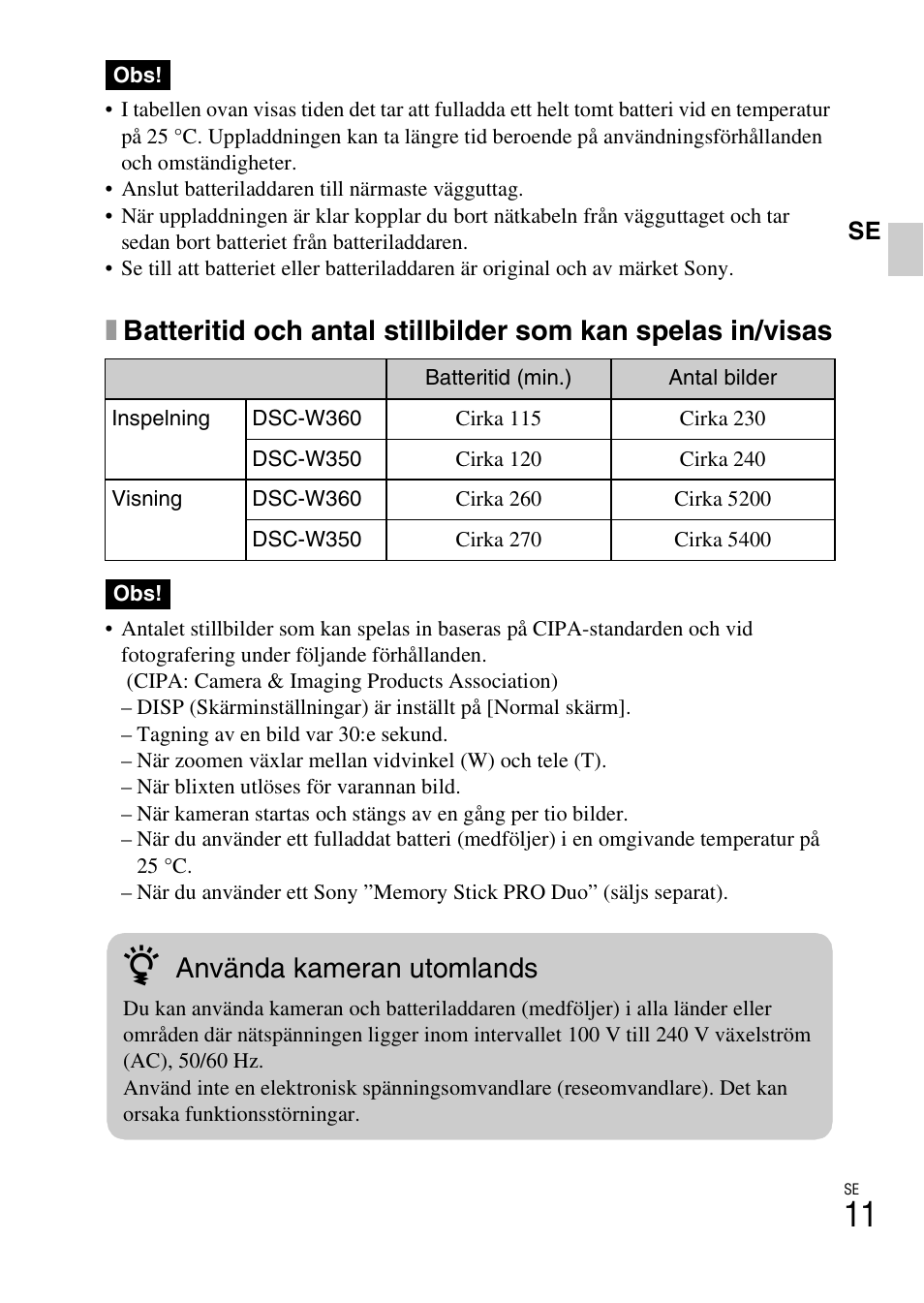 Använda kameran utomlands | Sony DSC-W360 User Manual | Page 309 / 516