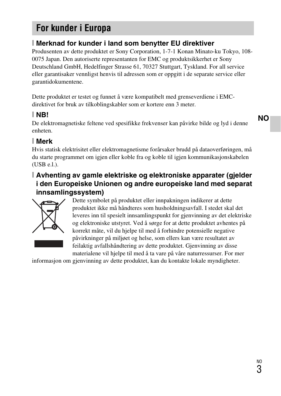 For kunder i europa | Sony DSC-W360 User Manual | Page 353 / 516