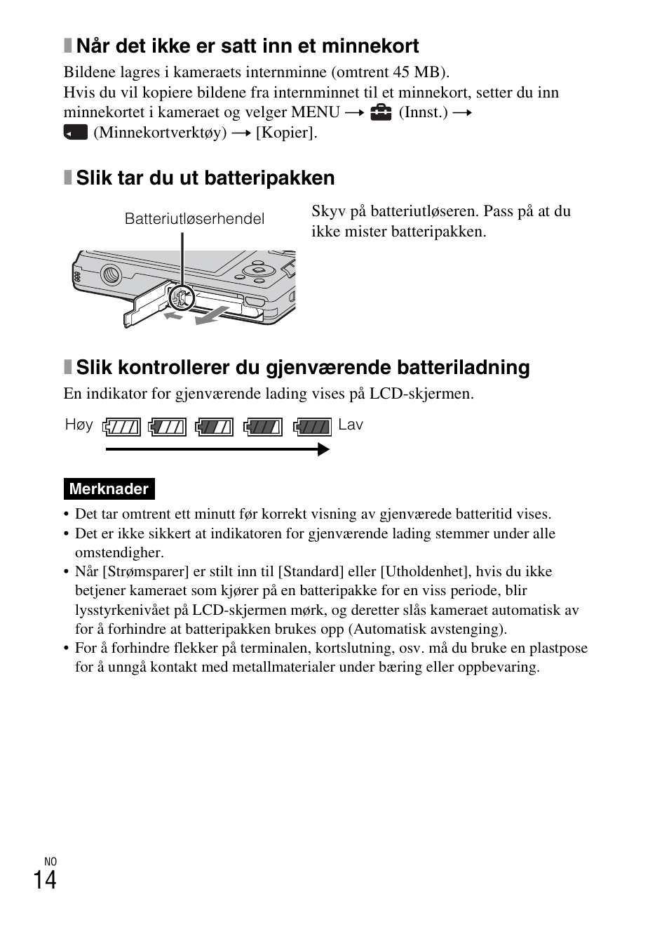 Xnår det ikke er satt inn et minnekort | Sony DSC-W360 User Manual | Page 364 / 516