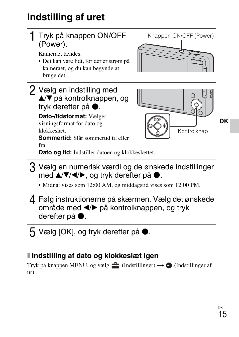 Indstilling af uret | Sony DSC-W360 User Manual | Page 391 / 516