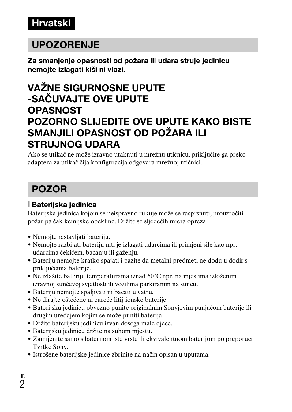 Hrvatski, Hrvatski upozorenje pozor | Sony DSC-W360 User Manual | Page 404 / 516