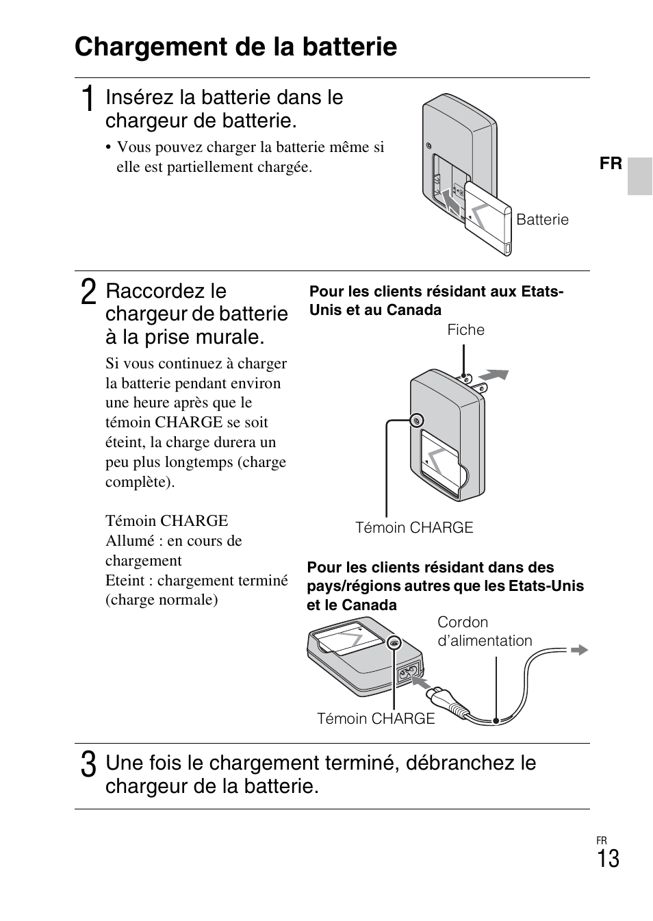 Chargement de la batterie | Sony DSC-W360 User Manual | Page 41 / 516