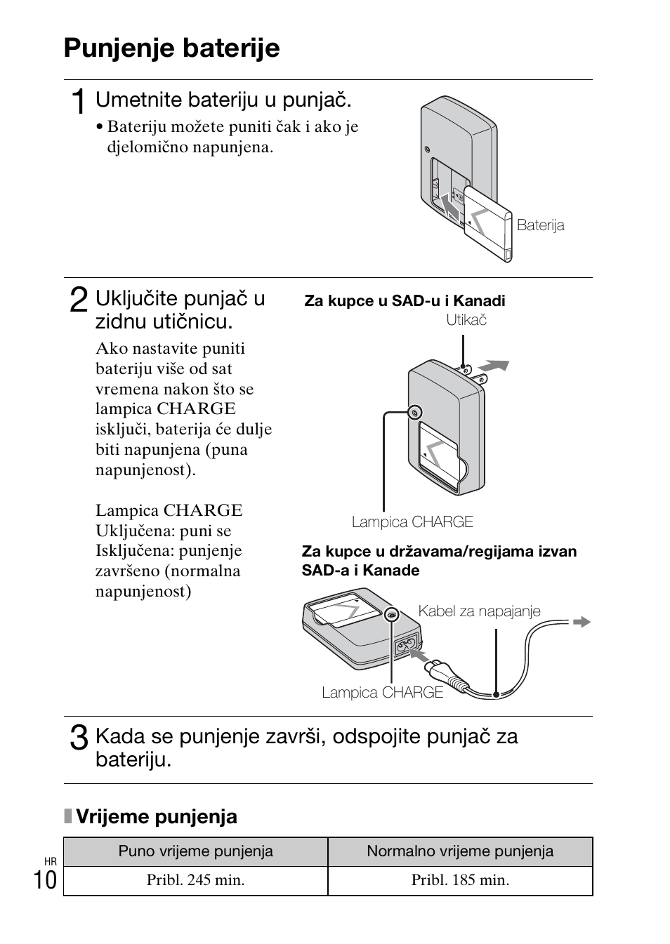 Punjenje baterije | Sony DSC-W360 User Manual | Page 412 / 516