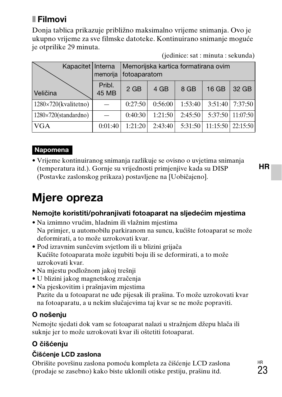 Mjere opreza, Xfilmovi | Sony DSC-W360 User Manual | Page 425 / 516