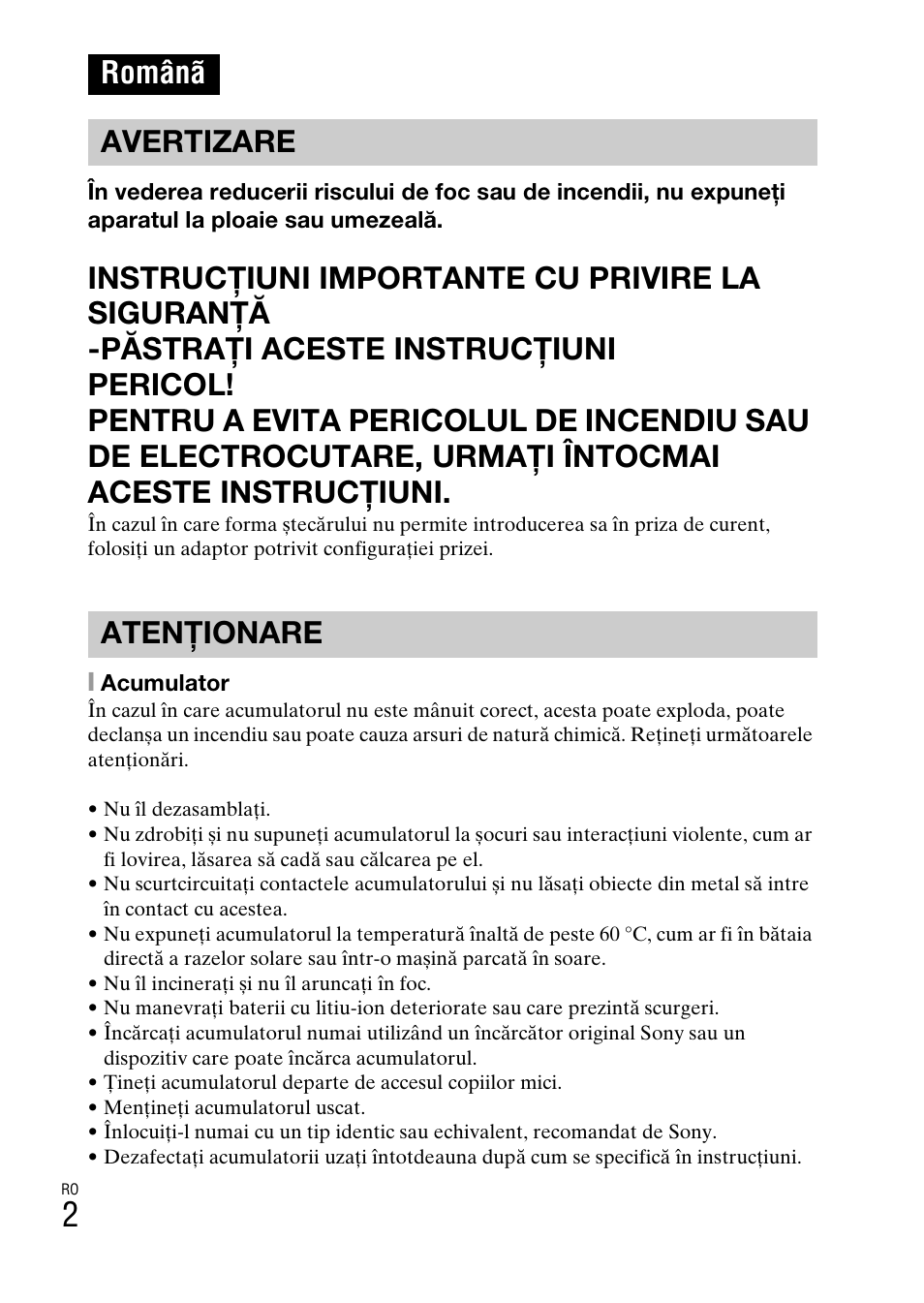 Românã, Românã avertizare atenţionare | Sony DSC-W360 User Manual | Page 430 / 516