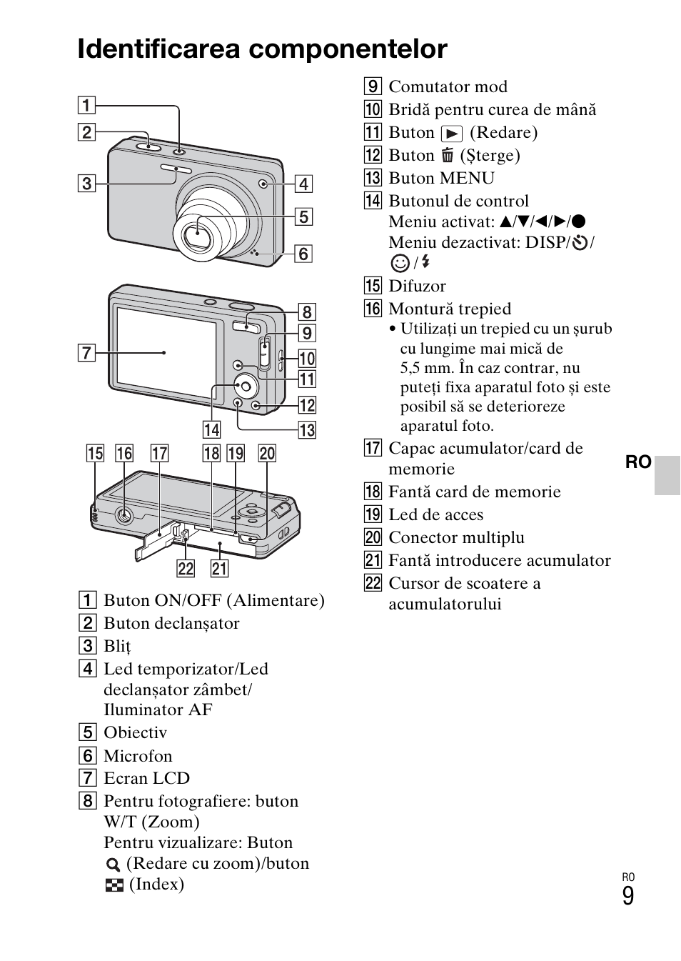 Identificarea componentelor | Sony DSC-W360 User Manual | Page 437 / 516