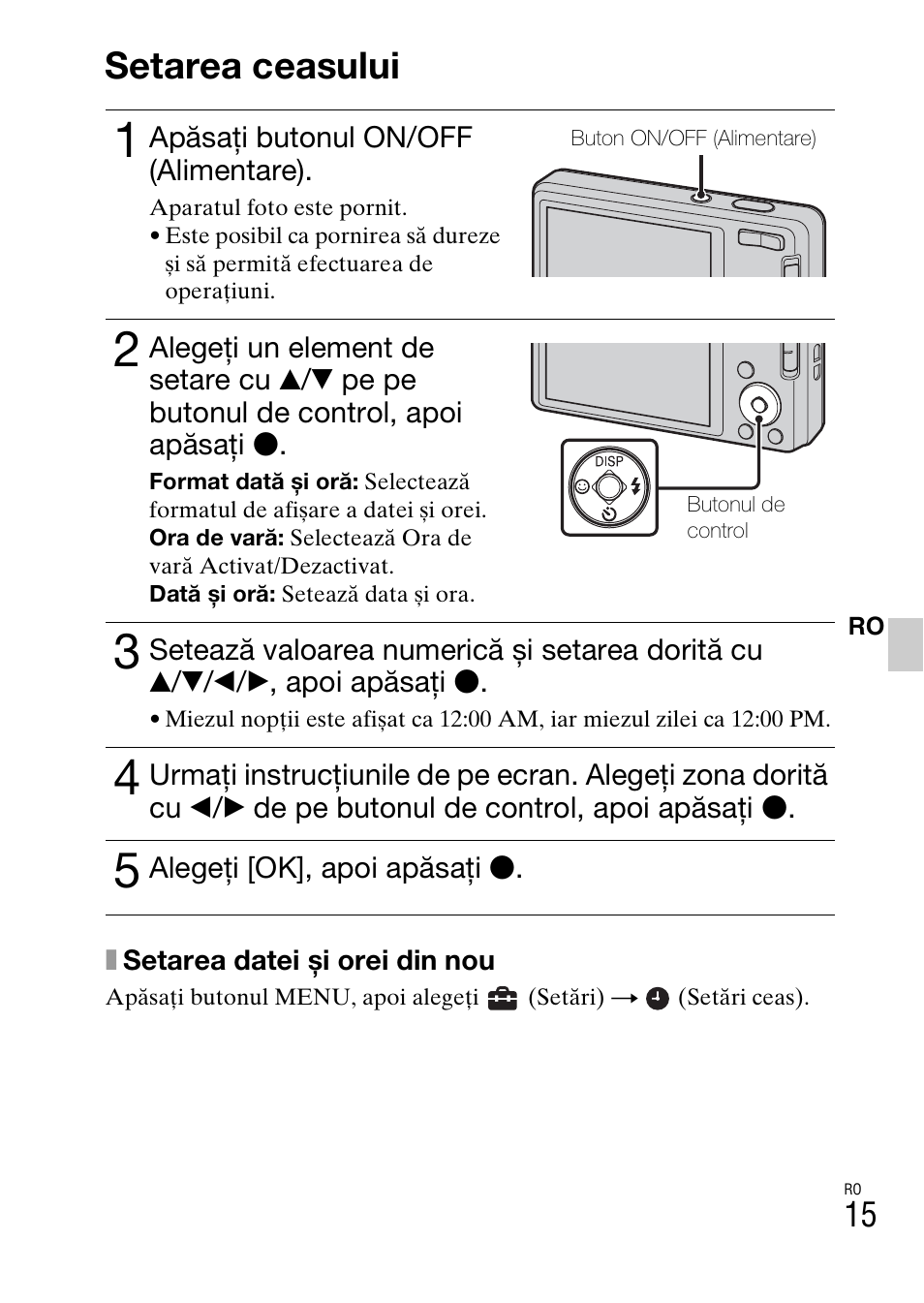 Setarea ceasului | Sony DSC-W360 User Manual | Page 443 / 516